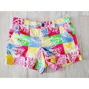 Lilly Pulitzer 4 Women’s Patchwork Turtle Print Shorts Summer Beach Bright Pckts